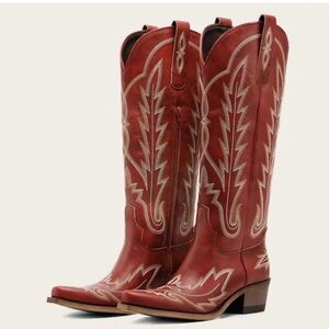 Western Red Leather Heeled Boots